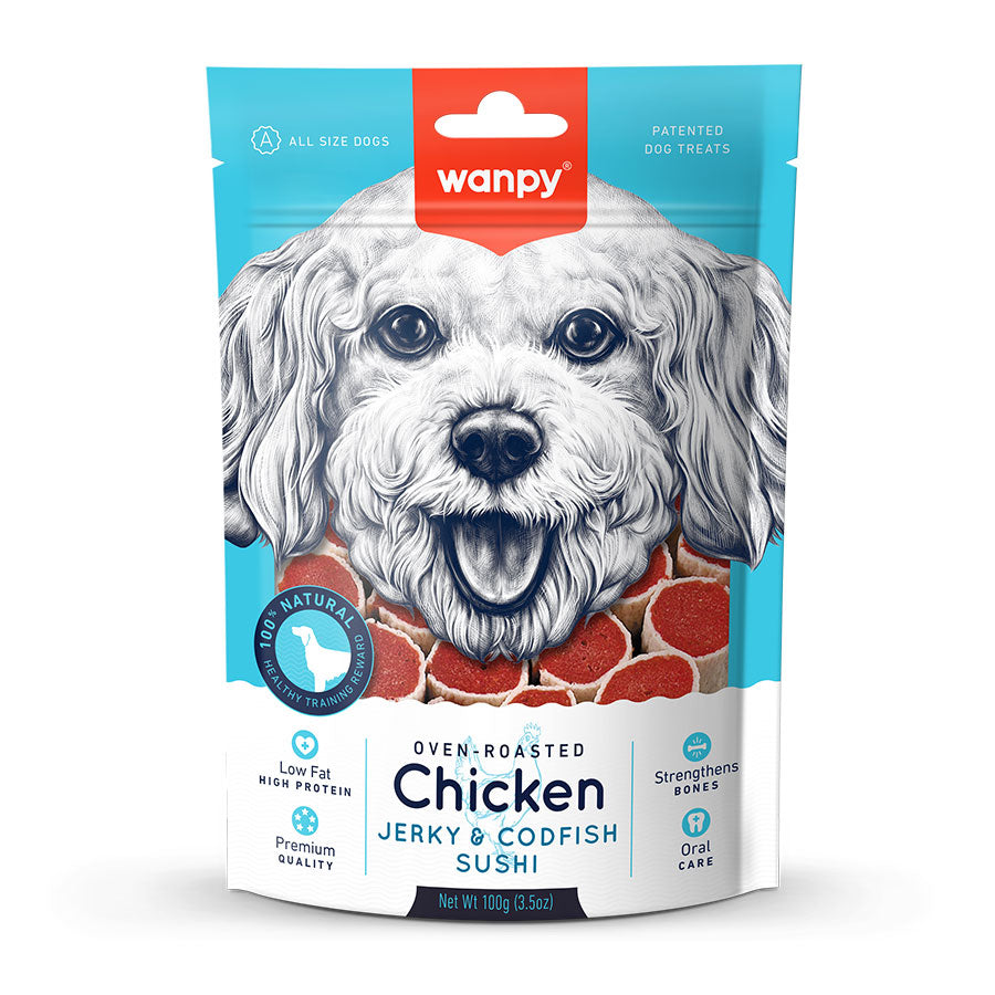 Wanpy Fırınlanmış Soft Gerçek Tavuklu&Somon Balıklı Sushi Köpek Ödülü 100 gr