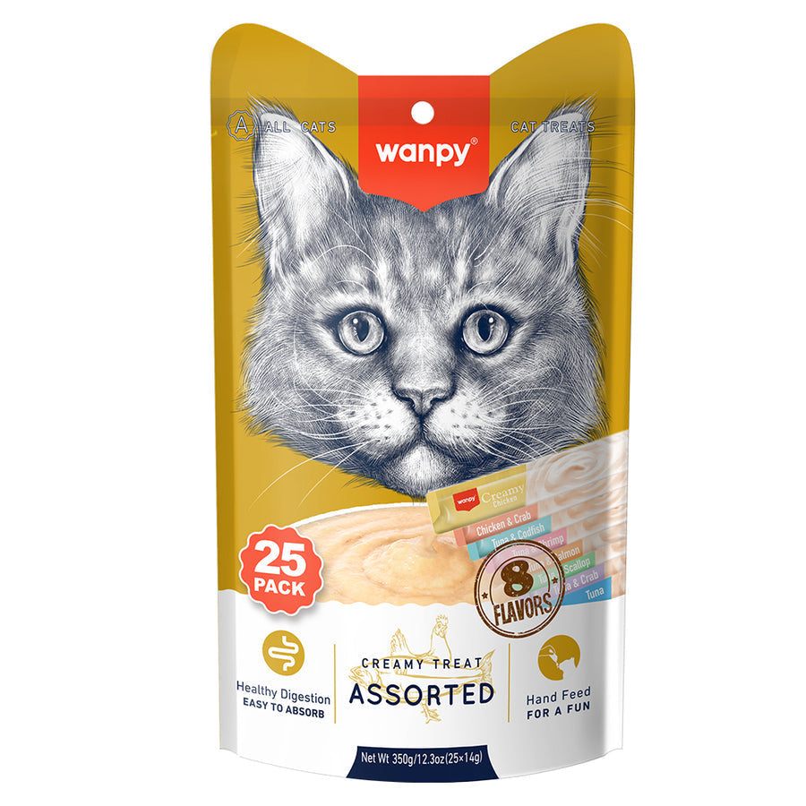 🎁 Wanpy Karışık 8 Lezzetli Krema Kedi Ödülü MİX 25*14 gr (HEDİYE)