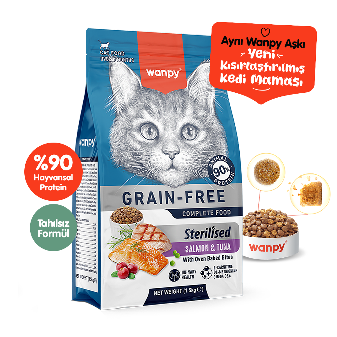 Wanpy Tahılsız Somon&Tuna Kısırlaştırılmış Kedi Maması 1,5 kg