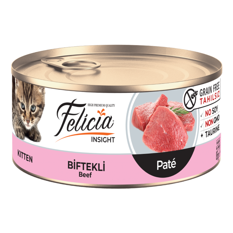 Felicia Tahılsız Konserve Biftekli Kıyılmış Yaş Yavru Kedi Maması 85 gr