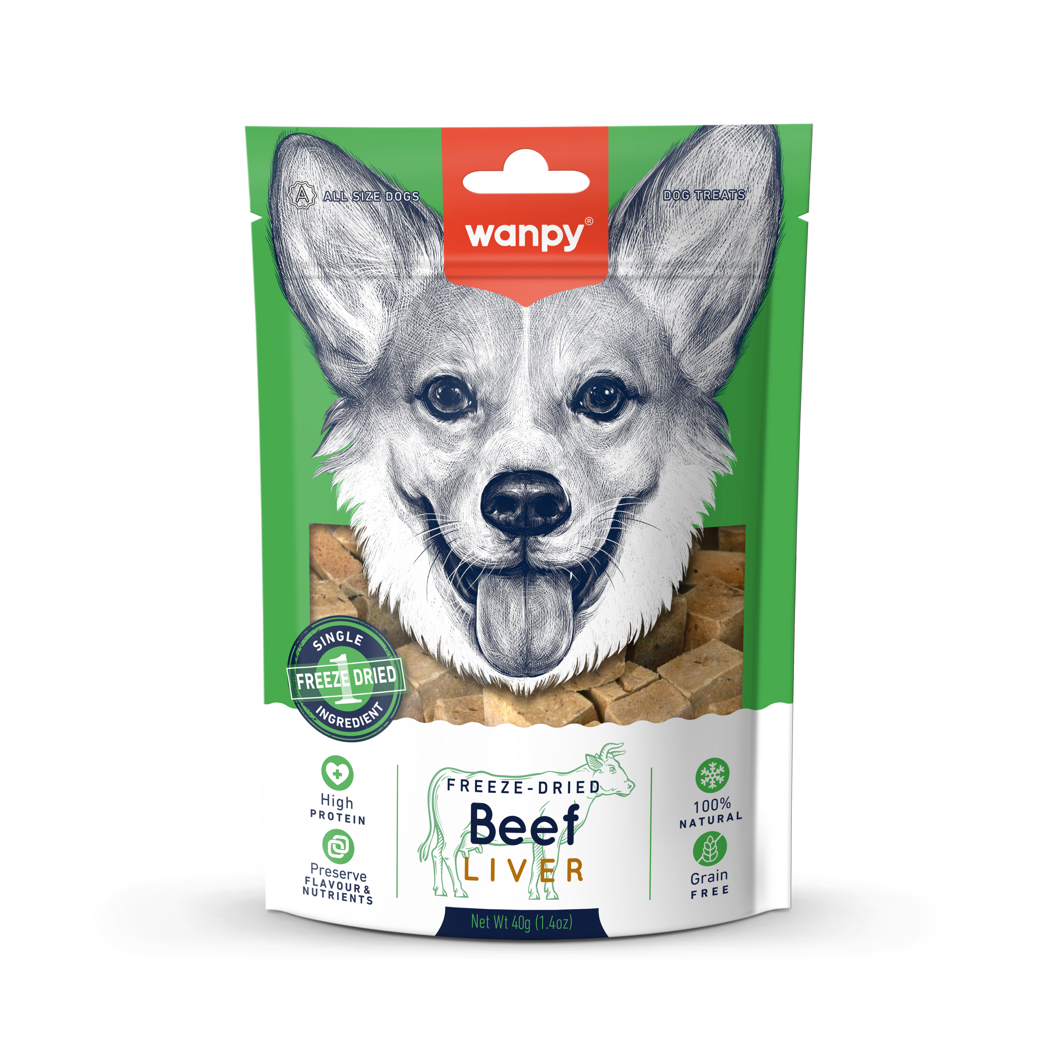 Wanpy Freeze-Dried Kurutulmuş %100 Dana Ciğeri Köpek Ödül 40 gr