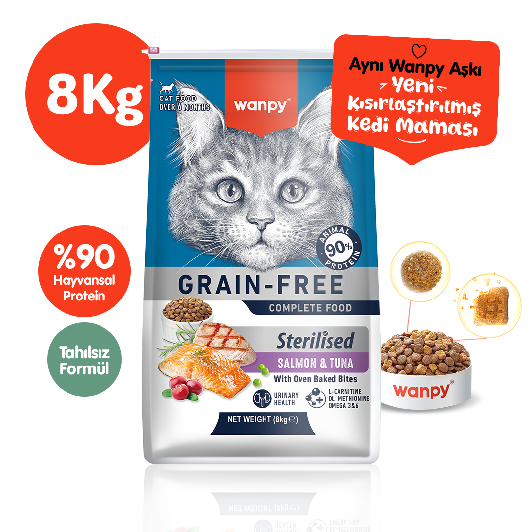 Wanpy Tahılsız Somon&Tuna Kısırlaştırılmış Kedi Maması 8 kg